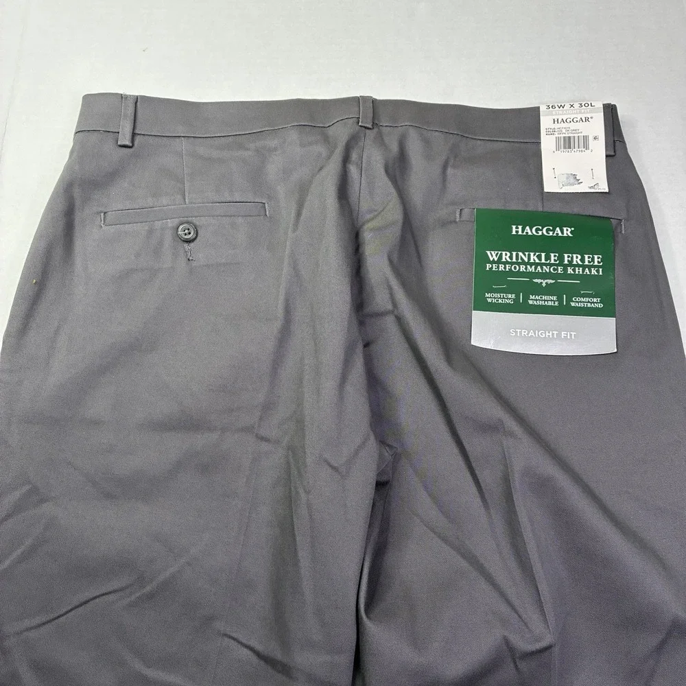 Haggar Performance Khakis Men's Size 36x30 Dark Gray Straight Fit Comfort Waist